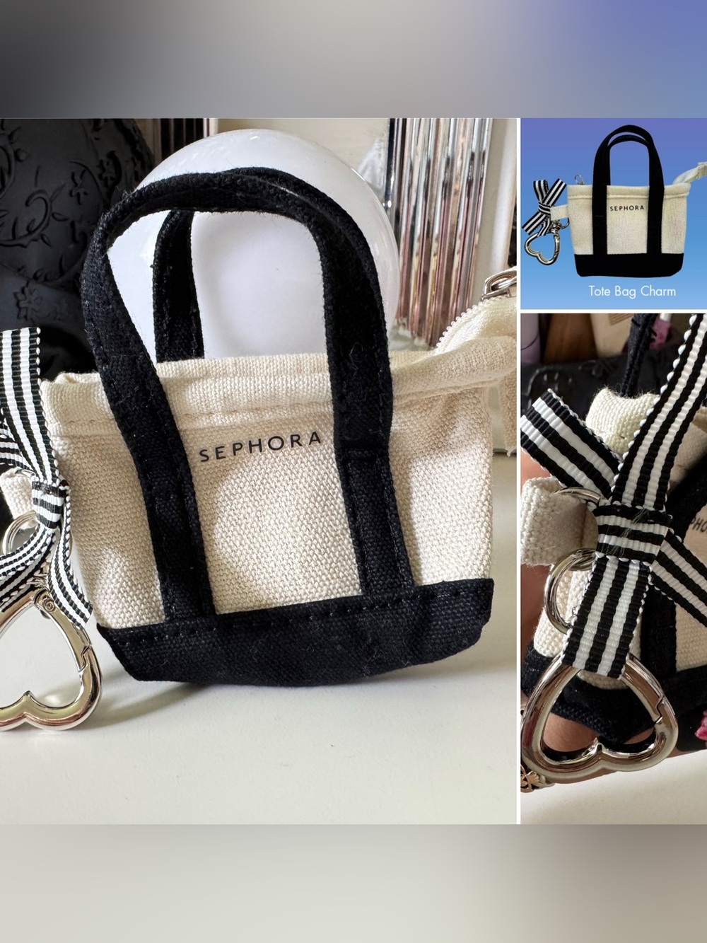 Sephora Canvas Mini Purse Bag Charm Keychain Sephora Tote Bag Bag Charm